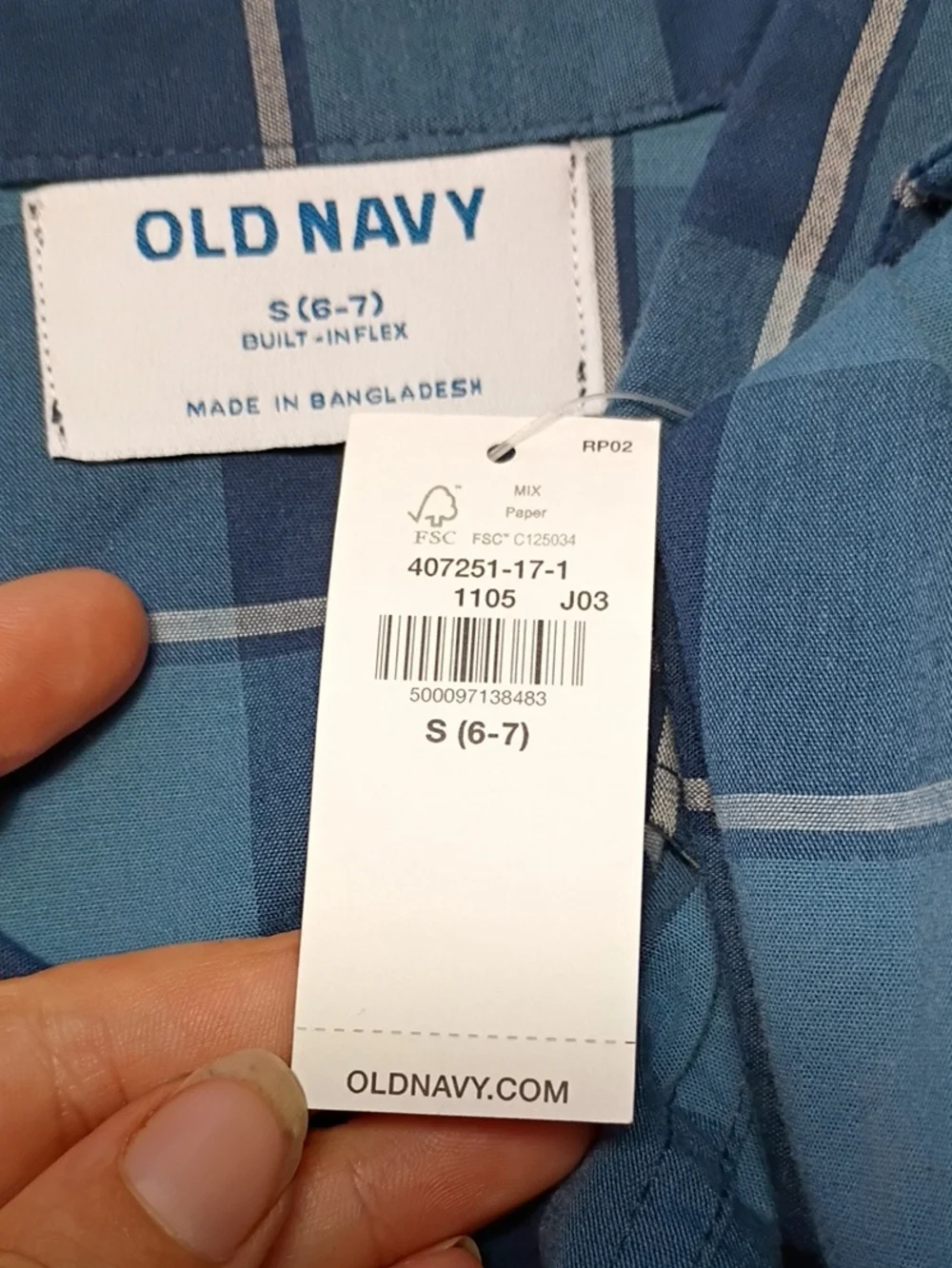 NWT Old Navy Blue Plaid Long Sleeve Button-Down Shirt Boys Size Small 6-7